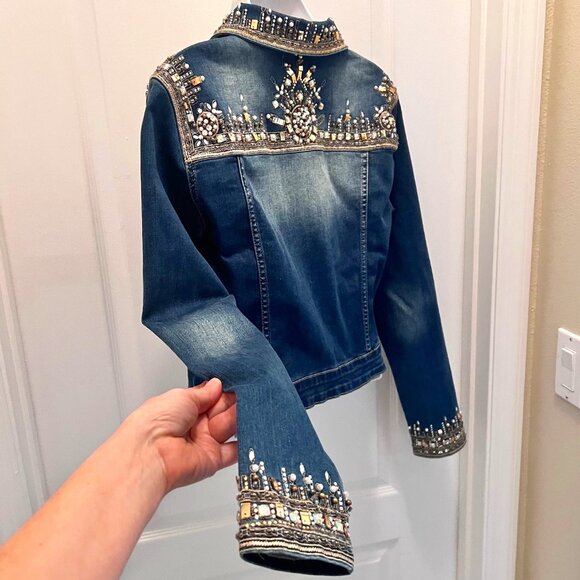 Nice Istanbul Women's Jean Embellished Gold Iridescent Beads-Pearls/Embroidered - Picture 10 of 16
